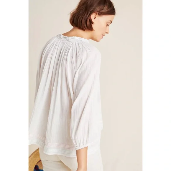 NWT Anthropologie Velvet by Graham & Spencer White Lena Peasant Blouse Tunic - Picture 14 of 16